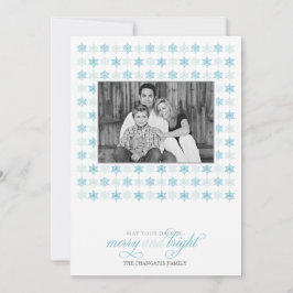 Retro Blue Snowflake Holiday Photo Card Feestdagenkaart