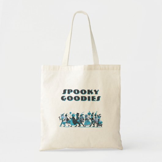 Retro Blue Spooky Goodies Halloween Tote Bag (Voorkant)