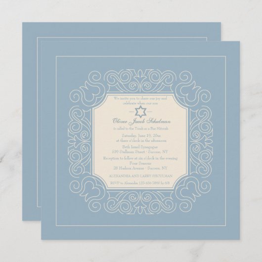 Retro Blue Star of David Uitnodiging (Voorkant / Achterkant)