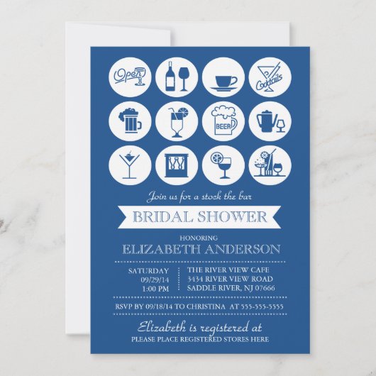 Retro Blue Stock de Bast Bridal Uitnodiging (Voorkant)