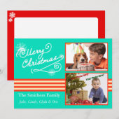 Retro Blue Style 2-kerstkaart voor fotoserie Feestdagenkaart (Voorkant / Achterkant)