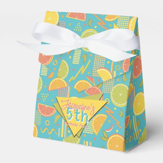 Retro Blue Summer Citrus Fruit Birthday Bedankdoosjes (Voorkant Zijde)