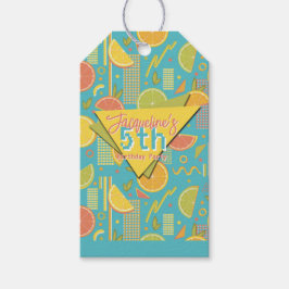 Retro Blue Summer Citrus Fruit Birthday Cadeaulabel