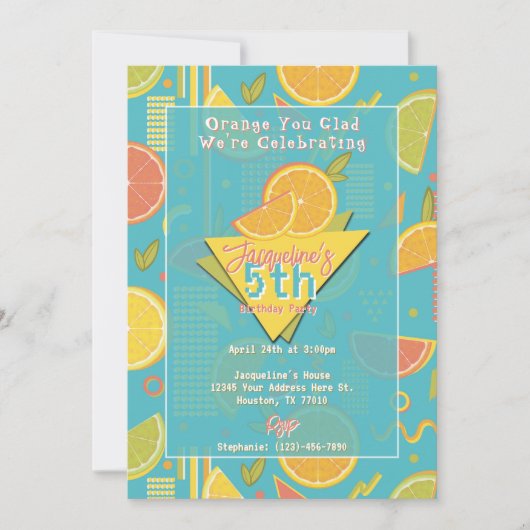 Retro Blue Summer Citrus Fruit Birthday Kaart (Voorkant)