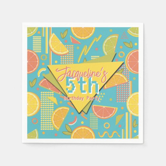 Retro Blue Summer Citrus Fruit Birthday Servet (Voorkant)