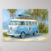 Retro Blue Surf VW Van Coastal Wall Art | Poster (Voorkant)