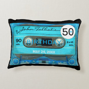 Retro Blue T4 Audiotape 50e verjaardag A Pillow Accent Kussen