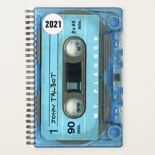 Retro Blue T4 Audiotape Muziek offerte gepersonali Planner (Voorkant)