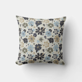 Retro Blue Tan Outline Pattered Flowers Kussen