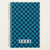 Retro Blue Teal Checkerboard 2026 Planner (Voorkant)