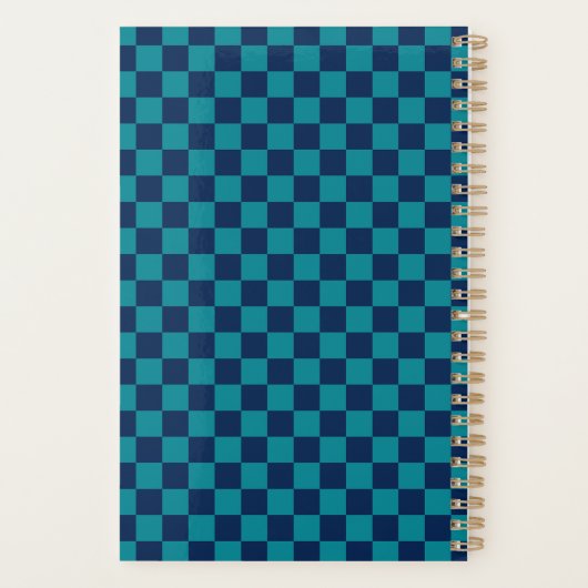 Retro Blue Teal Checkerboard 2026 Planner (Achterkant)
