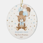 Retro Blue Teddybeer ballonnen Baby 1e Kerstmis Keramisch Ornament (Links)