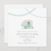 Retro Blue Trailer Wedding Invite Kaart (Voorkant / Achterkant)