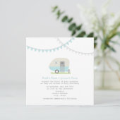 Retro Blue Trailer Wedding Invite Kaart (Staand voorkant)