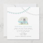 Retro Blue Trailer Wedding Invite Kaart (Voorkant)