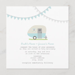 Retro Blue Trailer Wedding Invite Kaart
