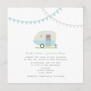 Retro Blue Trailer Wedding Invite Kaart
