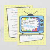 Retro Blue TV Set Baby shower Uitnodiging (Voorkant / Achterkant)