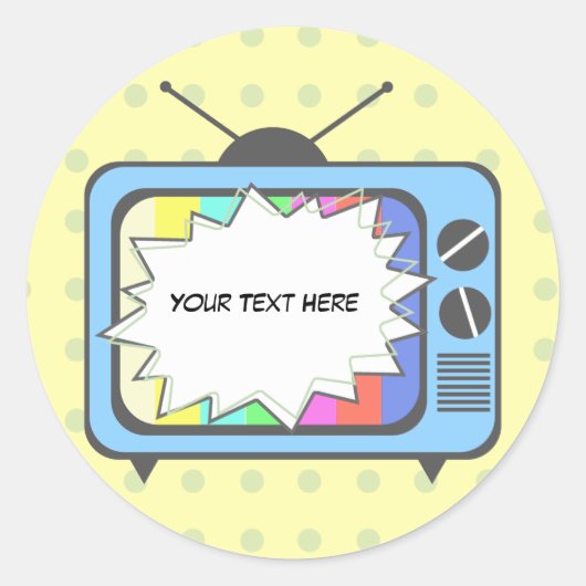 Retro Blue TV Set Ronde Sticker (Voorkant)