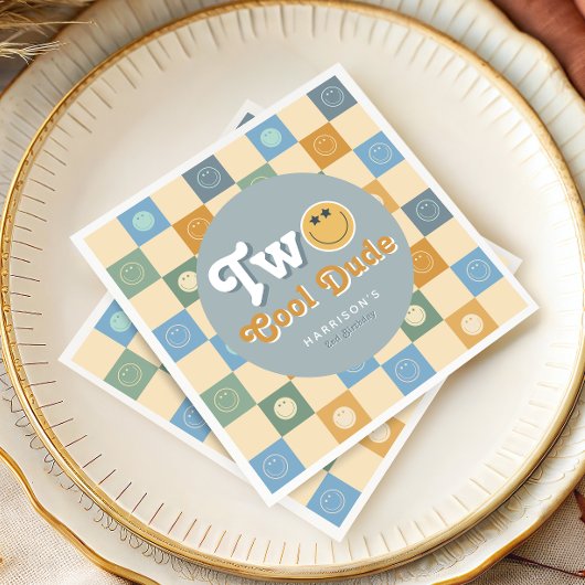 Retro Blue Two Cool Dude Boys 2nd Birthday Servet