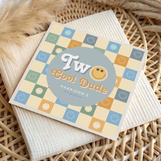 Retro Blue Two Cool Dude Boys 2nd Birthday Servet