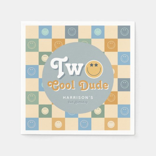 Retro Blue Two Cool Dude Boys 2nd Birthday Servet (Voorkant)