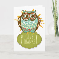 Retro Blue Uil Geef Bedankt Happy Thanksgiving