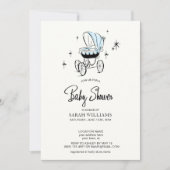 Retro Blue Waterverf Stroller Script Baby shower Kaart (Voorkant)