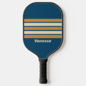 Retro Blue Wave Across Striping met naam Pickleball Paddle (Voorkant)