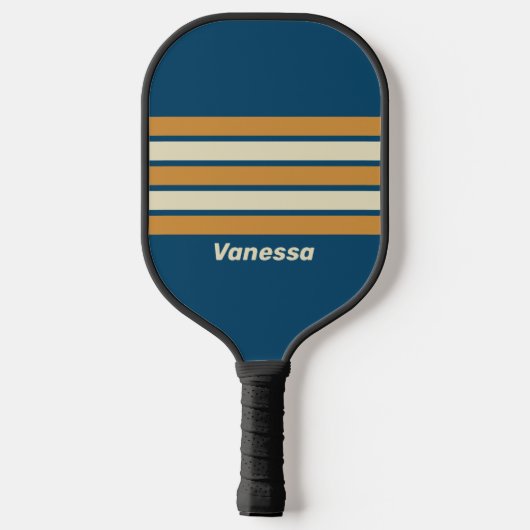 Retro Blue Wave Across Striping met naam Pickleball Paddle (Achterkant)