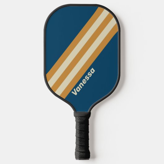 Retro Blue Wave Stripes met naam Pickleball Paddle (Voorkant)