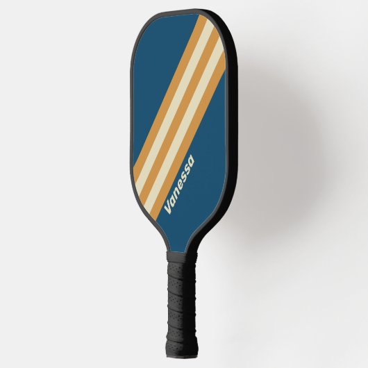 Retro Blue Wave Stripes met naam Pickleball Paddle (Links)