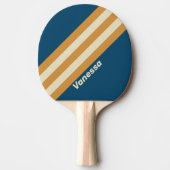 Retro Blue Wave Stripes met naam Tafeltennisbatje (Voorkant)