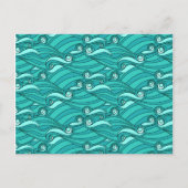 Retro blue waves doedle surf art briefkaart (Voorkant)