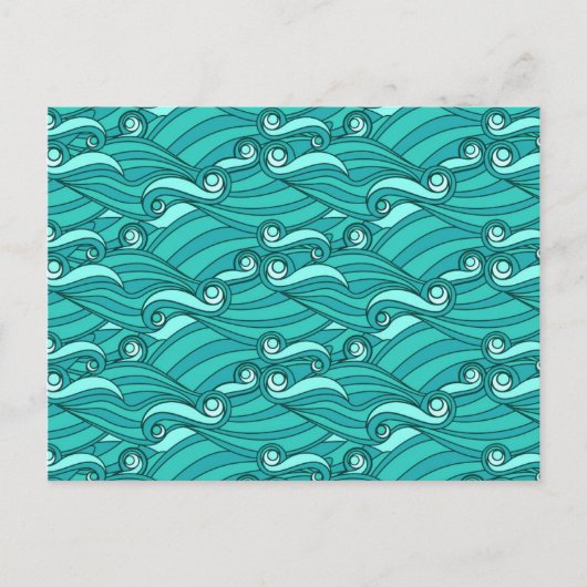 Retro blue waves doedle surf art briefkaart (Voorkant)