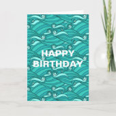 Retro blue waves doedle surf art kaart (Voorkant)