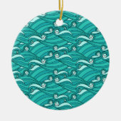 Retro blue waves doedle surf art keramisch ornament (Voorkant)