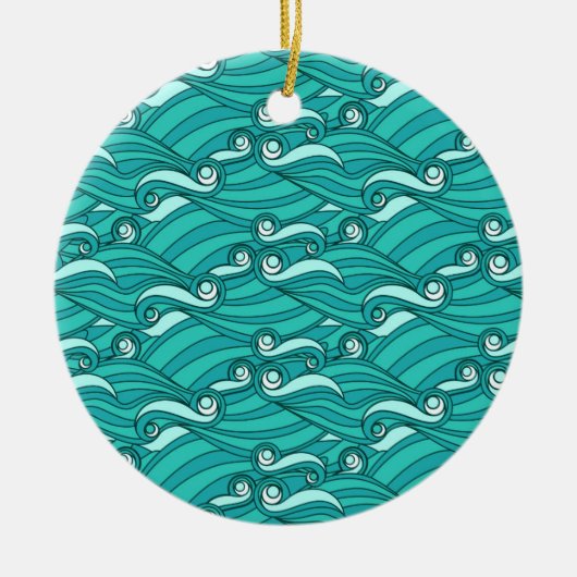 Retro blue waves doedle surf art keramisch ornament (Voorkant)
