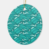 Retro blue waves doedle surf art keramisch ornament (Links)