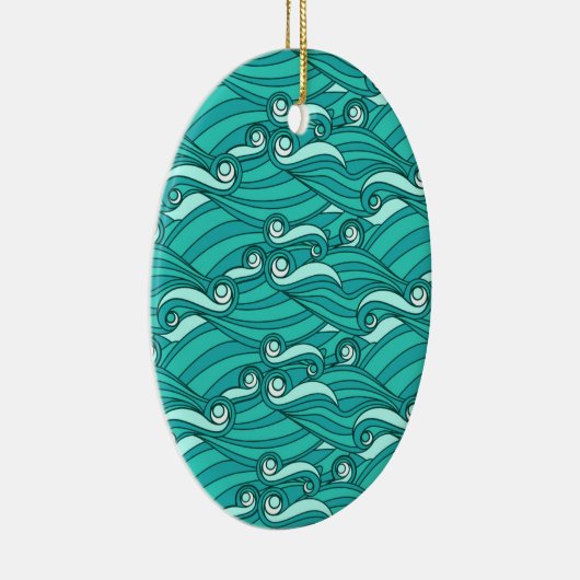 Retro blue waves doedle surf art keramisch ornament (Rechts)
