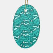 Retro blue waves doedle surf art keramisch ornament (Links)