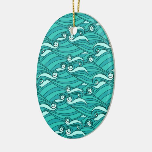 Retro blue waves doedle surf art keramisch ornament (Links)