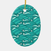 Retro blue waves doedle surf art keramisch ornament (Voorkant)