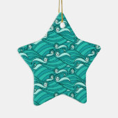 Retro blue waves doedle surf art keramisch ornament (Rechts)