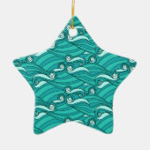 Retro blue waves doedle surf art keramisch ornament (Voorkant)