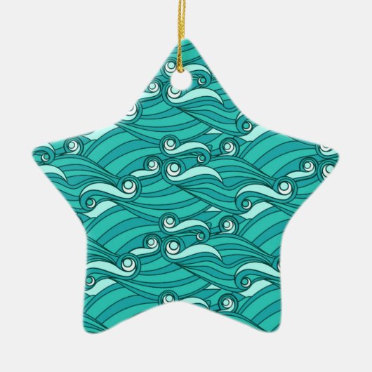 Retro blue waves doedle surf art keramisch ornament (Voorkant)