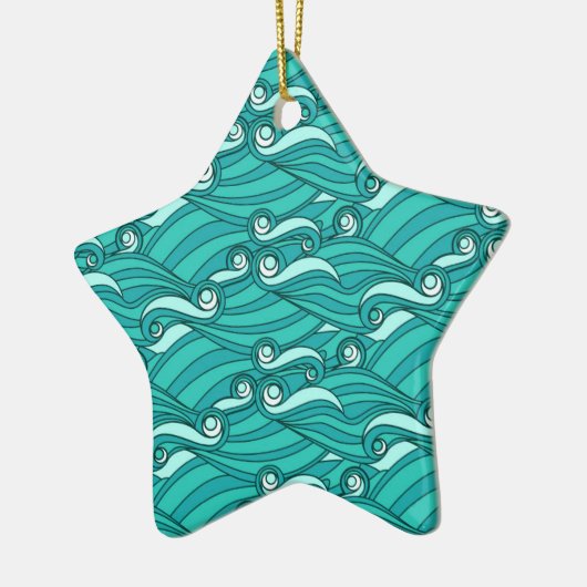 Retro blue waves doedle surf art keramisch ornament (Links)