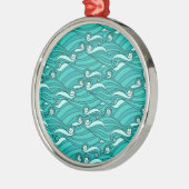 Retro blue waves doedle surf art metalen ornament (Links)
