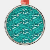 Retro blue waves doedle surf art metalen ornament (Voorkant)