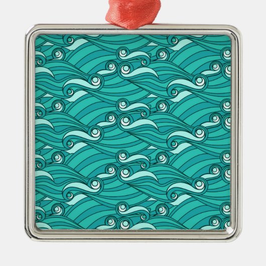 Retro blue waves doedle surf art metalen ornament (Voorkant)